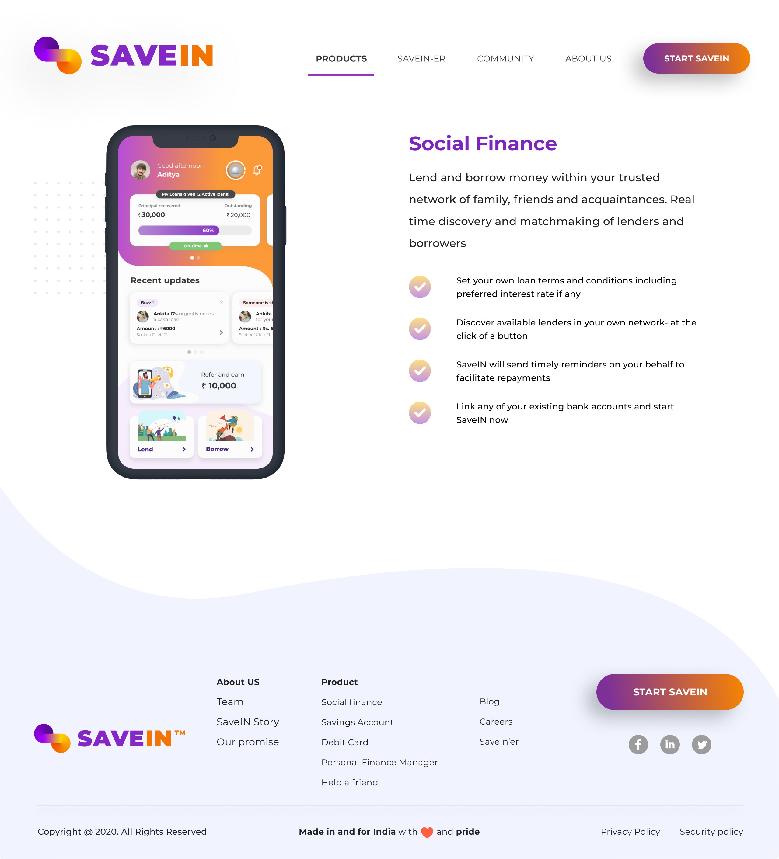 SaveIN — the delivered app and marketing site